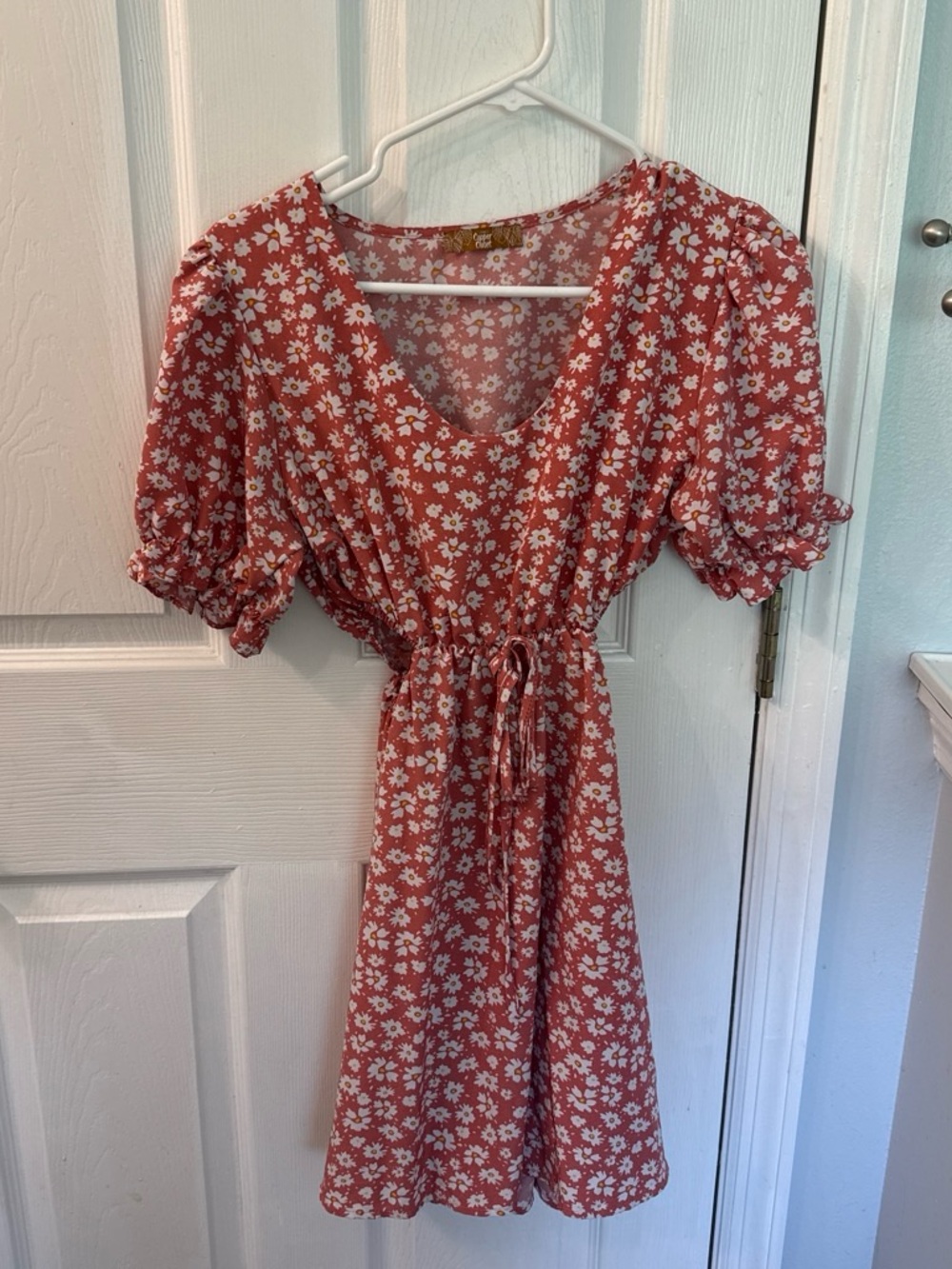 Women's Floral Tie-Waist Dress in Coral